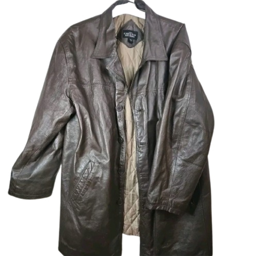 HABAND Executive Division Men's XL Brown 100% Leather Coat Jacket Buttons Cozy